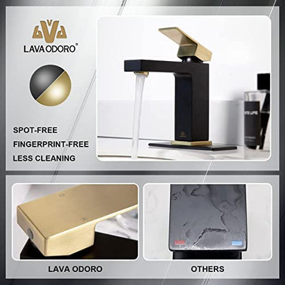 Black and Gold Bathroom Faucet, Brass Single Hole Bathroom Sink Faucet Single Handle with Drain Assembly, Deck Plate Included, BF307-GB - color: Brushed Gold/Matte Black