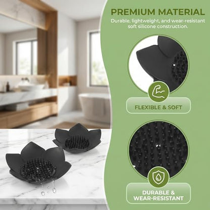VOSAREA 2PCS Silicone Soap Dishes with Draining Lotus Shower Steamer Trays Lotus Flowers Soap Holders Soap Savers for Kitchen Bathroom Shower Counter