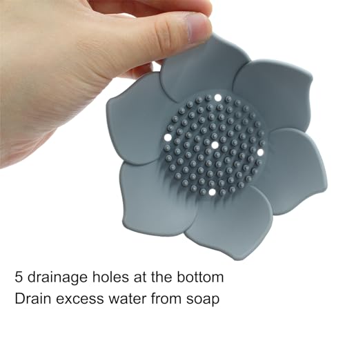 4 Pack Silicone Soap Dishes, Petal Shape | Bar Soap Holder, Bathroom Counter Bathtub Shower, Waterfall Drainer Kitchen, Easy Dry Self Draining