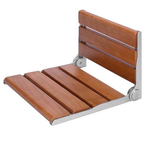 17.7inch Wall-Mounted Folding Shower Seat with Back Wall-Mounted Fold Up Bathroom Stool Anti-Slip for Elderly Disabled Pregnant