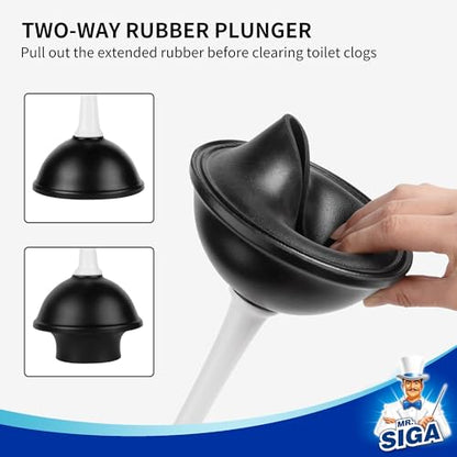 MR.SIGA Toilet Plunger and Bowl Brush Combo for Bathroom Cleaning, White | Heavy duty toilet brush and plunger set, toilet bowl brush and plunger with holder - color: White