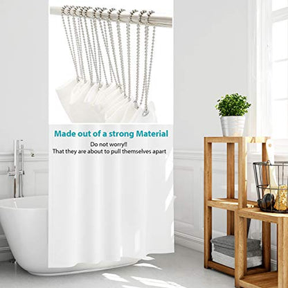 Stainless Steel Shower Curtain Hooks, 55 Inch Ball Chain Design, 12 Pack Rust-Resistant Metal Curtain Rings for Bathroom Rods, Heavy Duty 4.5mm Shower Curtain Hangers - color: Stainless Steel