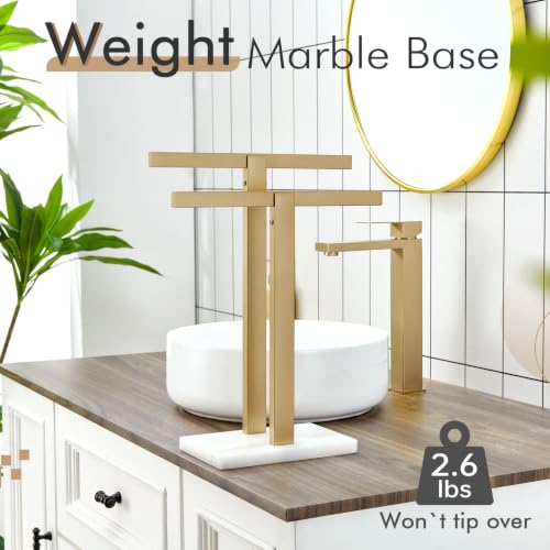 KOKOSIRI Hand Towel Bars Standing Towel Racks with Marble Base for Bathroom Kitchen Vanity Countertop, Champagne Bronze Stainless Steel 15.7'' Height THS0001-SM-CPG - color: Champagne Bronze, size: 2-Bar