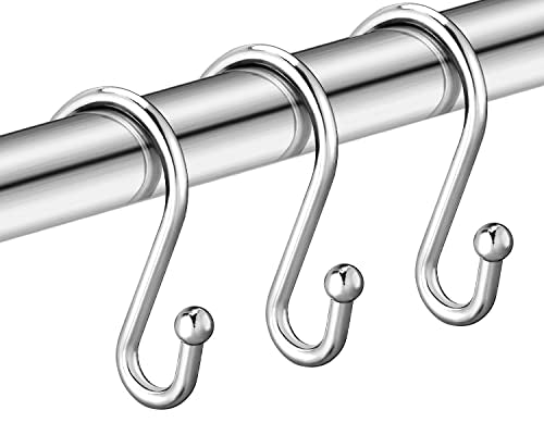 Shower Curtain Hooks, Set of 12 Rust Proof S Shaped Decorative Shower Curtain Rings,Multi-Purpose Hangers S Hooks (Chrome) - color: Chrome