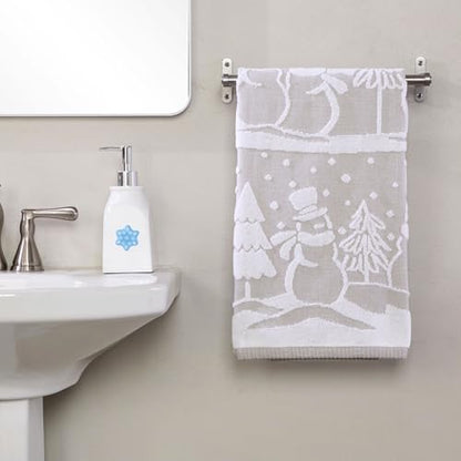 SKL Home Christmas/Winter Scenic Snowmen Bath Towel, 100% Cotton, Gray | 500 GSM. Soft & absorbent. Textured jacquard pattern. Great for holiday gifting. - color: Scenic Snowmen, style: Bath Towel