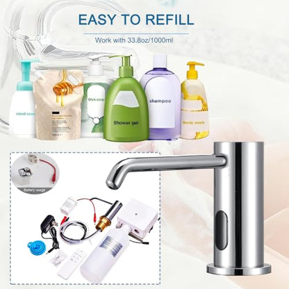 Touchless Automatic Soap Dispenser Sensor Built-in Sink Soap Dispenser | Electric Soap Pump Suitable For Home And Commercial Use Large Capacity 33.81oz Liquid Dispensing Accessory, Chrome - color: Liquid-chrome
