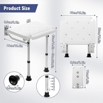 TYYIHUA Folding Shower Seat Wall Mounted, Shower Chair for Inside Shower | Adjustable Height from 16.9" to 20.9", Foldable Shower Bench Stool for Adults, Pregnant Women, Elderly and Disabled