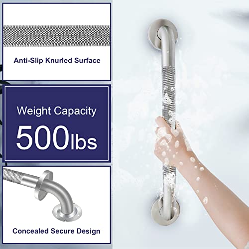18 Inch Knurled Shower Grab Bar, Brushed Nickel, 2 Pack | 304 Stainless Steel, ADA 500lbs Support, Non-Slip Knurled Grip, Concealed Screws, Rustproof Handrail - color: Brushed Nickel Knurled, size: 18 Inch (Pack of 2)