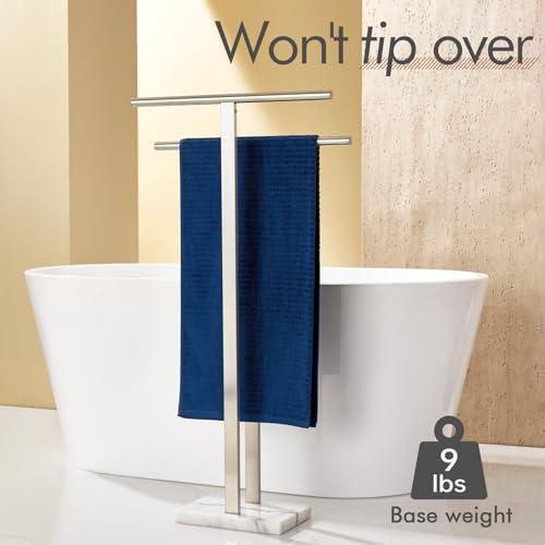 KOKOSIRI Towel Rack Free Standing Brushed Nickel 2-Tier Towel Holder for Bathroom Floor Stand with Heavy Marble Base Thicken Steady Design Stainless Steel THS0005-BR - color: Brushed Nickel