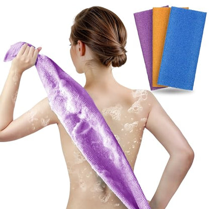 ARCH&M Exfoliating Washcloth, Korean & Japanese Style, 3 Pack | Orange Purple Navy-Blue, Nylon Back Scrubber, Daily Use Deep Clean & Smooth Skin, More Hygienic Than Loofah - style: Orange Purple Navy-Blue