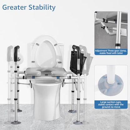 Raised Toilet Seat 400lbs,Height Adjustable | Toilet Seat Risers for Seniors,Handicap Elevated Toilet Seat with Handles & Padded Seat,Commode Chair for Elderly,Pregnant - color: Grey