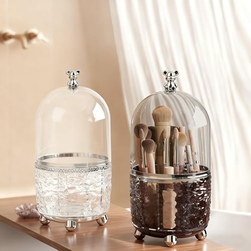 Dezzer Makeup Brush Holder with Lid, 360 Rotating Dustproof Make Up Organizers, 6 Slot Make up Brush Holder for Vanity Bathroom Countertop Office, Gray - size: 4.8x9.8 inch-Gray