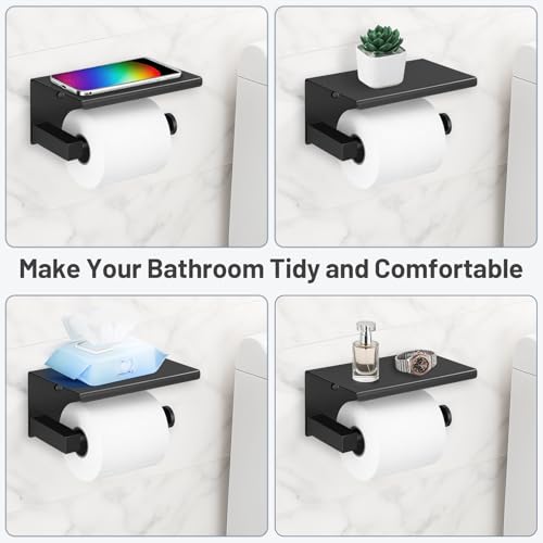 TURS 5-Pieces Matte Black Bathroom Hardware Set 23.6 Inch SUS304 Stainless Steel Towel Bar Set Wall Mounted Square Toilet Paper Holder with Shelf - color: Matte Black, size: 5-Pieces Set
