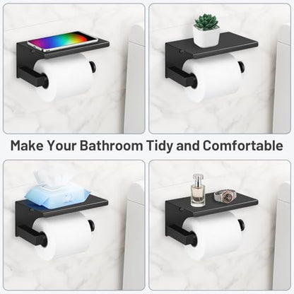 TURS 5-Pieces Matte Black Bathroom Hardware Set 23.6 Inch SUS304 Stainless Steel Towel Bar Set Wall Mounted Square Toilet Paper Holder with Shelf - color: Matte Black, size: 5-Pieces Set