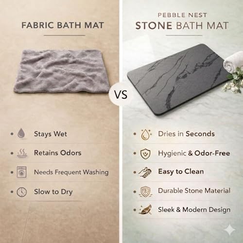 Stone Bath Mat – Diatomaceous Earth Quick Drying Non-Slip Bathroom Mat – Absorbent Diatomite Shower Mat, Durable & Easy to Clean, Modern, 23.6" x 15.3", (Charcoal Black - Marble) - color: Charcoal Black - Marble