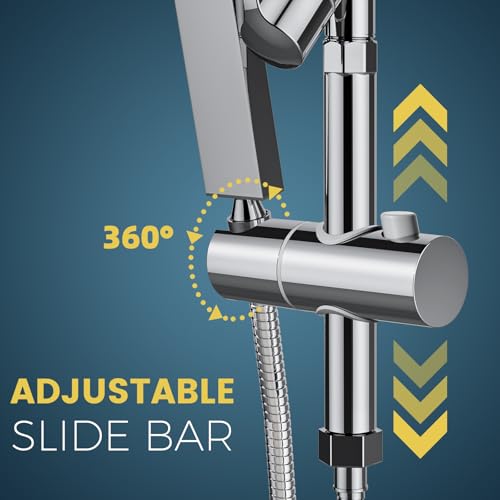 10 Inch Metal Rain Shower Heads with Handheld Spray Combo, Dual Shower Head with Adjustable Slide Bar and Stainless Steel Hose, Height Adjustable, Chrome - color: Chrome