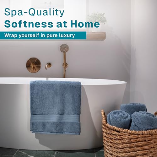 100% Organic Cotton Bath Towel Set | Bathroom Luxury Towel Set of 6 | GOTS Certified | Hotel Premium Towels | 700 GSM | 2 Bath Towel 30 x 56 | 2 Hand Towel 16 x 30 | 2 Wash Cloth 13 x 13 | Dark Blue - color: Dark Blue, size: 6-Piece Towel Set