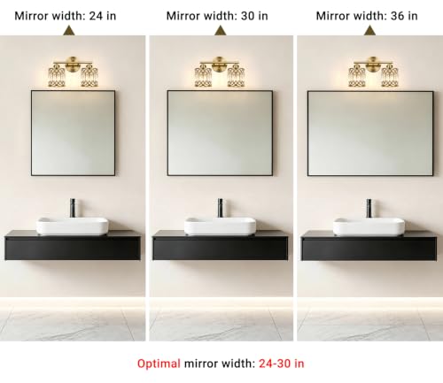 Lxybcce 2-Light Bathroom Vanity Light, 14 in Modern Crystal Bathroom Lighting Fixtures Over Mirror, E26 Hardwired Bathroom Wall Sconce, Brushed Antique Brass - color: Gold, size: 14in