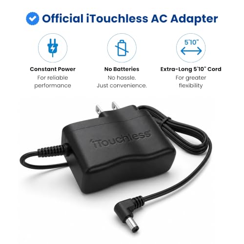 iTouchless Power AC Adapter for All Automatic Sensor Trash Cans, Official and Certified for Safety, Warranty Coverage, Fits All, Trash Can Ac Adapter - color: Solid Black, AC Adapter