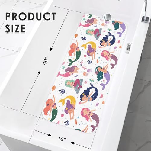 Cute Kids Sea Bathtub Shower Mat Summer Mermaid Nautical Non-Slip Tub Extra Long Bath Floor 40X16 Inch Machine Washable for Bathroom Tub Bath Mat for Toddler and Baby - color: Cute Mermaid