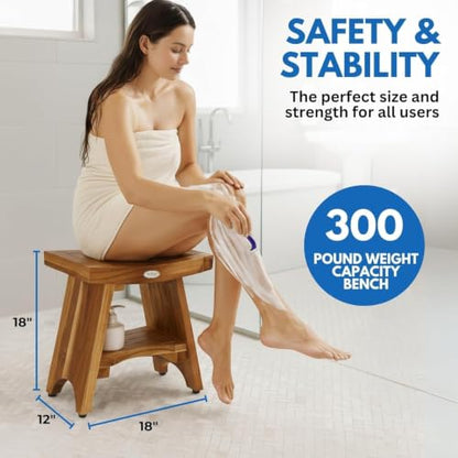 EcoDecors 18" Teak Shower Bench with 32 oz Teak Cleaner Spray - size: 18" Shelf + Cleaner