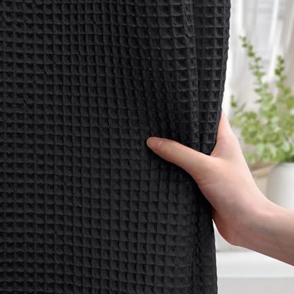 Stall Waffle Weave Shower Curtain Heavyweight Cotton Fabric Black 48Wx72L | Soft Cotton Cloth,3D Square Truely Waffle,Washable, Hotel Luxury Spa, Shower Curtains for Narrow Bathroom 12 Plastic Hooks - color: Black, size: Small Stall 48"W x 72"L