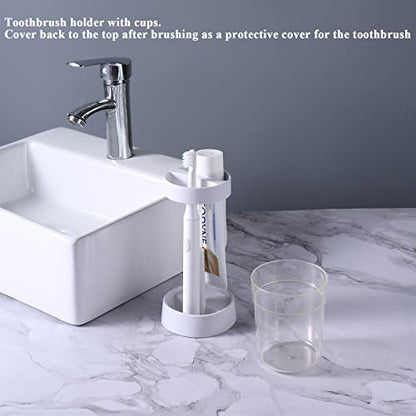 Toothbrush Holder with Cup/Cover Contains 2 Slots, Compatible with Electric Toothbrushes and Conventional Toothbrushes, Can Store Toothpaste Meiloi
