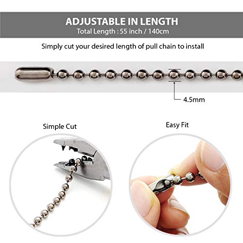 Black Nickel Shower Curtain Hooks, 55 Inch Ball Chain Design, 12 Pack Rust-Resistant Metal Curtain Rings for Bathroom Rods, Heavy Duty 4.5mm Shower Curtain Hangers - color: Black Nickel