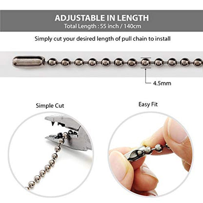 Black Nickel Shower Curtain Hooks, 55 Inch Ball Chain Design, 12 Pack Rust-Resistant Metal Curtain Rings for Bathroom Rods, Heavy Duty 4.5mm Shower Curtain Hangers - color: Black Nickel