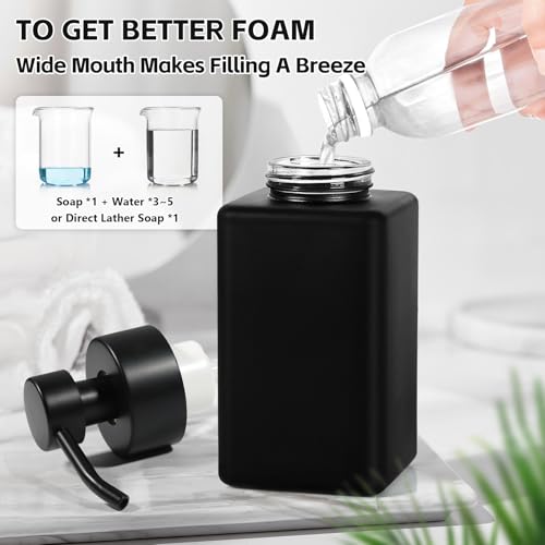 Black Foaming Hand Soap Dispenser, 12oz/350ml Glass Square Foam Soap Dispenser Set, 2Pcs Foaming Soap Dispenser with Foaming Pump, Refillable Soap Foam Dispenser for Bathroom, Kitchen - color: Black Bottle