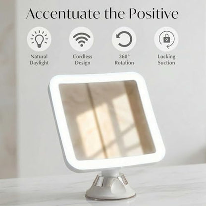 Fancii 10X Magnifying Lighted Makeup Mirror - Daylight LED Vanity Mirror - Compact, Cordless, Locking Suction, 6.5" Wide, 360 Rotation, Portable Illuminated Bathroom Mirror (Square)
