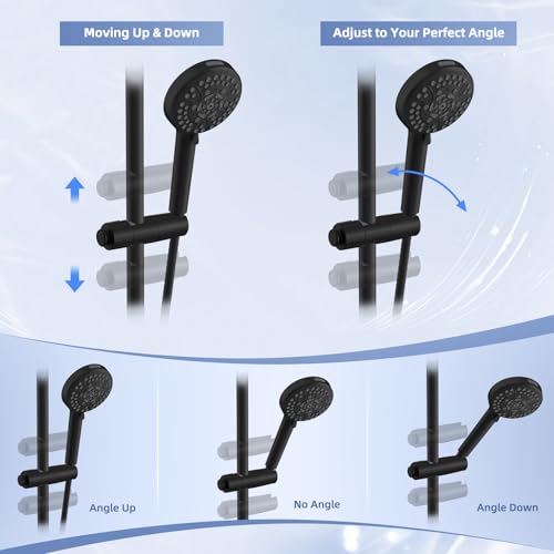 Hibbent Adjustable Shower Head Holder for Slide Bar, Universal 18.5-25mm Handheld Shower Bracket, Sprayer Holder with Hanging Design, Bathroom Shower Replacement, No Drill Installation, Matte Black - style: Matte Black