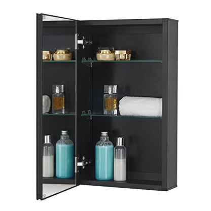 14 x 24 Black Aluminum Medicine Cabinet with Mirror, Recessed/Surface Mount | Bathroom Medicine Cabinet, 2 Adjustable Glass Shelves, Double-Sided Beveled Mirror Door, Soft-Close Hinge, Reversible Swing