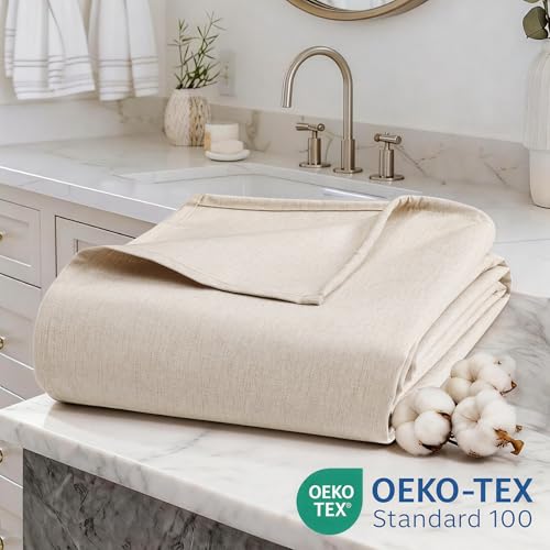 Linen-Like Shower Curtain, Waterproof Premium 250GSM Heavyweight Fabric, 72 x 72, with 12 Stainless Steel Hooks, Luxury Hotel Spa Bathroom Decor, Machine Washable, Weighted Hem, Beige - color: Linen-beige
