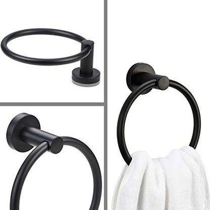 Bahroom Towel Ring,Matte Circle Hand Towel Holder,Heavy Duty Round Towel Holder Wall Mount Towel Rack Black - color: Towel Ring
