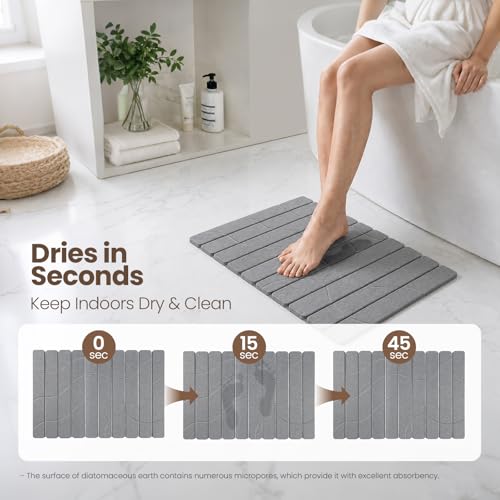 Gray Non-Slip Stone Bath Mat for Bathroom, Foldable Quick Dry | Mosthink Diatomaceous Earth Mat for Bathroom Bath Super Absorbent, Easy to Clean( 23.6'' x 15.3'') - color: Grey