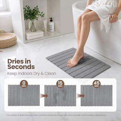 Gray Non-Slip Stone Bath Mat for Bathroom, Foldable Quick Dry | Mosthink Diatomaceous Earth Mat for Bathroom Bath Super Absorbent, Easy to Clean( 23.6'' x 15.3'') - color: Grey