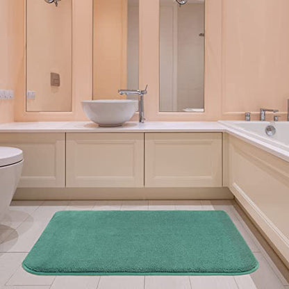 American Soft Linen 21x32 Fluffy Foamed Slip Reducer Bath Rug, Machine Washable Area Bath Mat Rugs for Bathroom, Colonial Blue - color: Teal, style: 21x32" Fluffy Foamed Bath Mat