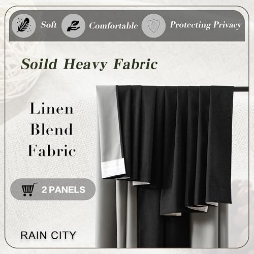 Linen Blend Blackout Curtains 50 x 84 Inch Long- Black 2 Panels Set | Black Out Privacy Back Tab Rod Pocket Room Darkening Textured Curtain Window Drapes for Bedroom Living Room - color: Black, size: 50"W x 84"L (Pack of 2)