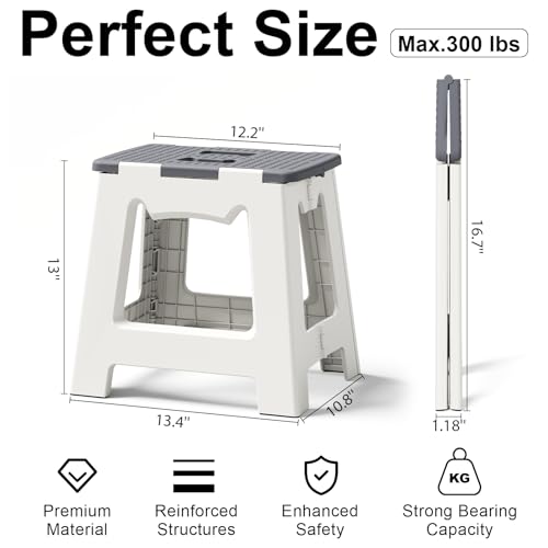 Foldable Shower Stool for Shaving Legs, Plastic Foot Rest Stools to Shave Leg, Folding Small Corner Step Seat for Inside Shower, Collapsible Bench Chair for Travel/Bathroom, Waterproof,13" Height