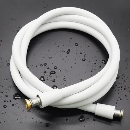 23 Inches Silicone Shower Hose Replacement, Anti-Kink Designed Handheld Shower Head Hose Ultra-Soft Hoses Extension with Brass Insert & Nut, White - color: White, size: 23 inches