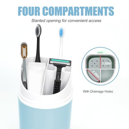 Tall Electric Toothbrush Holder with Cover, 10.6" Dust Proof Bathroom Caddy Fits Adults Electric Toothbrushes, Toothpaste, Wall Mount or Countertop Organizer with Removable Dividers, 4 Slots (Blue)