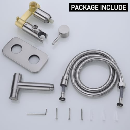 TRUSTMI Toilet Concealed Hot and Cold Bidet Spray Set,Brushed Nickel | Brass Rough-In Wall Mount,Thumb-Free Push Button Hand Held Sprayer Head, 2 Function - color: Brushed Nickel