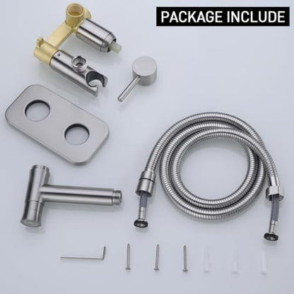 TRUSTMI Toilet Concealed Hot and Cold Bidet Spray Set,Brushed Nickel | Brass Rough-In Wall Mount,Thumb-Free Push Button Hand Held Sprayer Head, 2 Function - color: Brushed Nickel