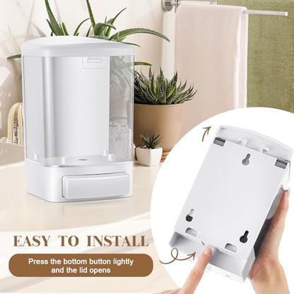 Hushee 4 Pcs Plastic Wall Mounted Soap Dispenser Commercial Manual Soap Containers Wall Dispenser for Kitchen Shower Hotel Liquid Shampoo Gel Chamber(33.8 oz 1000 ml,White) - color: White, size: 33.8 oz 1000 ml