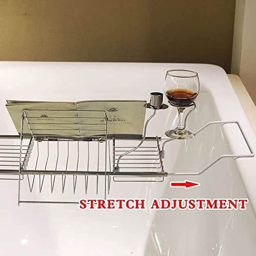 Expandable Bathtub Caddy Tray with Wine Holder & Reading Rack,Silver | Adjustable 20"-38" fits most tubs,Includes Soap Dish Wine Holder and Laptop Reading Rack,Bathtub Tray for Home - color: Silver