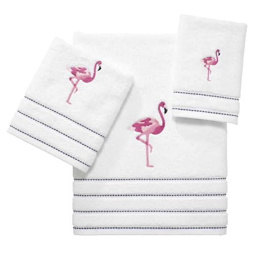 Izod - Hand Towels, Soft & Absorbent Cotton, Striped Bathroom Decor, Dorm Room Essentials, Set of 2 (Flamingo Collection, White) - size: 2 Piece Hand Towels