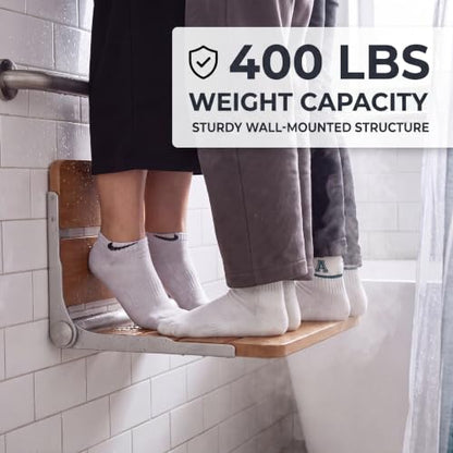 Upgraded Wide Bracket Wall Mounted Folding Shower Seat, Heavy Duty Waterproof Fold Down Shower Bench with Stainless Steel Bracket, Foldable Shower Chair for Inside Shower, 400 lbs Capacity, Brown - color: Brown