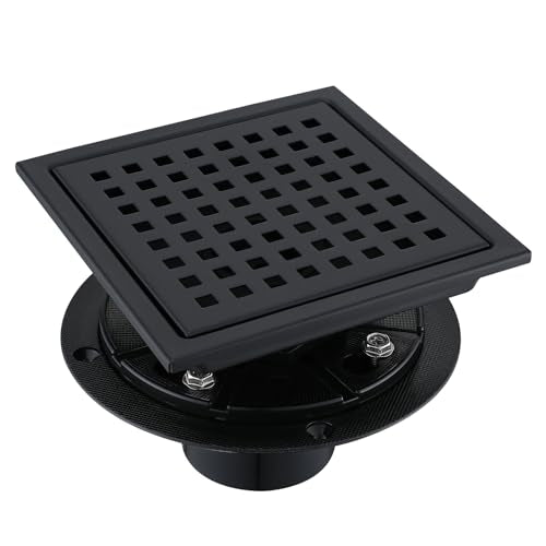 4 Inch Square Shower Floor Drain, Stainless Steel Black Shower Drain Kit with Flange, Floor Drain with Removable Grid Cover,Matte Black - color: Matte Black, size: 4 inch-Grid