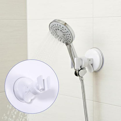Adjustable Shower Head Holder, White Shower Hand Held Holder Bathroom Removable Suction Cup Handheld Showers Head Bracket Wall Mount Bracket for Marble Glass Metal Ceramic Smooth Surfaces